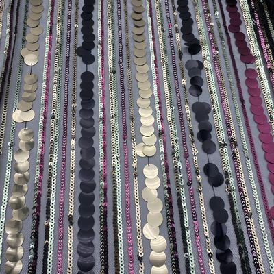 品質  Elegant QUICK DRY stripe polyester mesh with sequin embroidery fabric for evening dress 工場